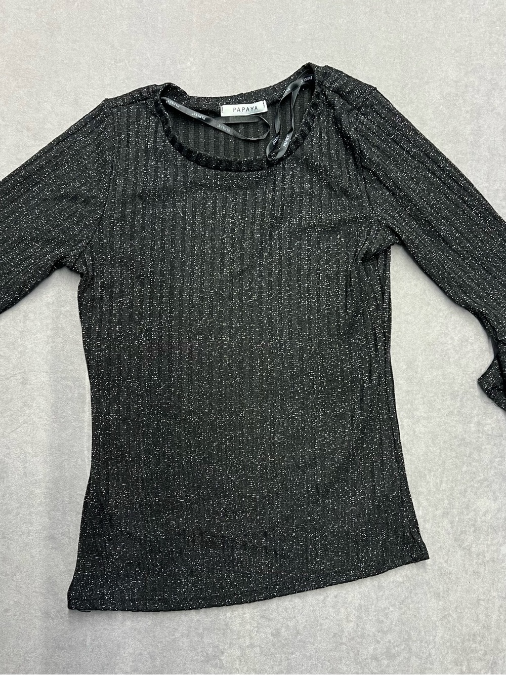 Papaya Black Metallic Ribbed Long-Sleeve Top